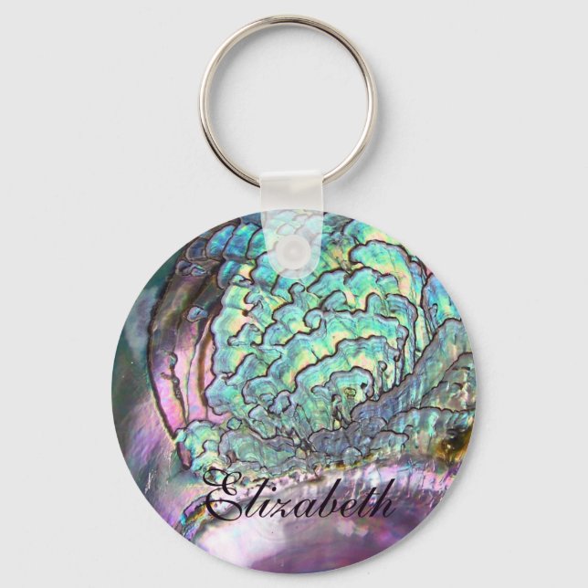 Personalised Iridescent Beautiful Natural Abalone Key Ring (Front)