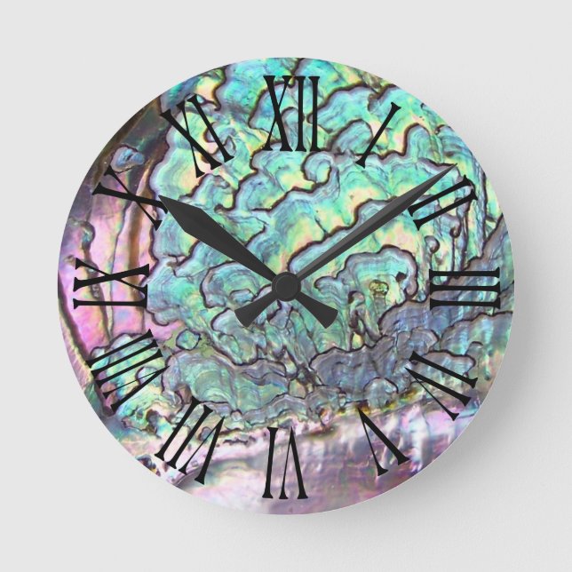 Personalised Iridescent Beautiful Natural Abalone Round Clock (Front)