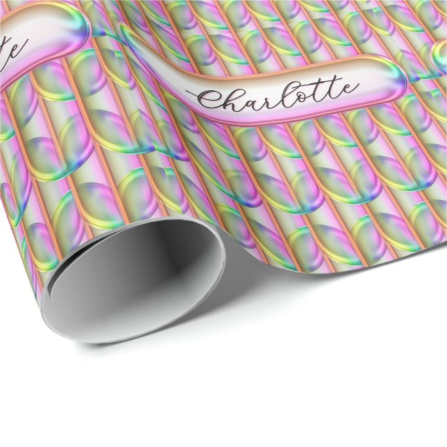 Personalised Iridescent Glass Custom Name Modern Wrapping Paper (Roll Corner)