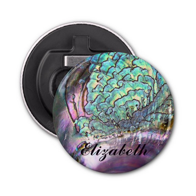 Personalised Iridescent Natural Abalone Name Bottle Opener (Front)