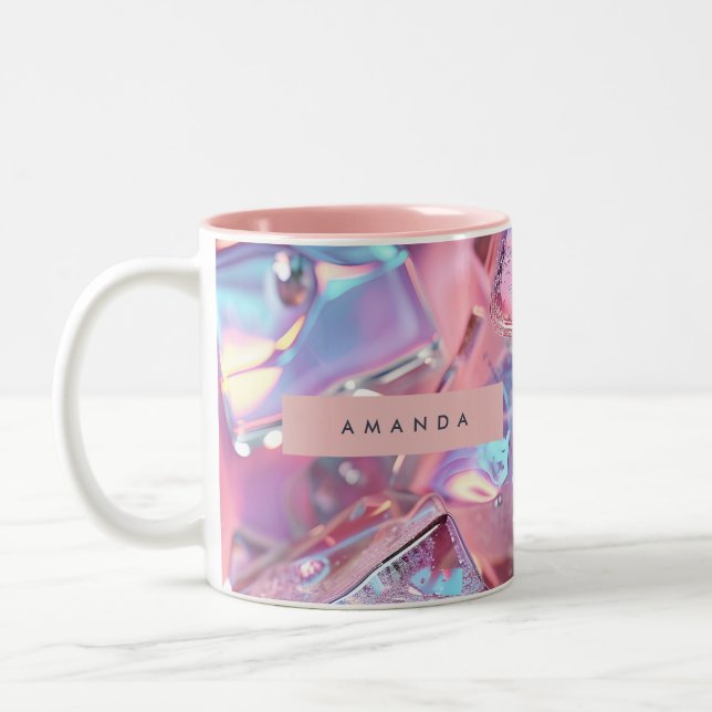 Personalised Iridescent Pink Ice with Shimmer Two-Tone Coffee Mug (Left)