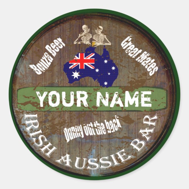 Personalised Irish Australian  pub sign Classic Round Sticker (Front)
