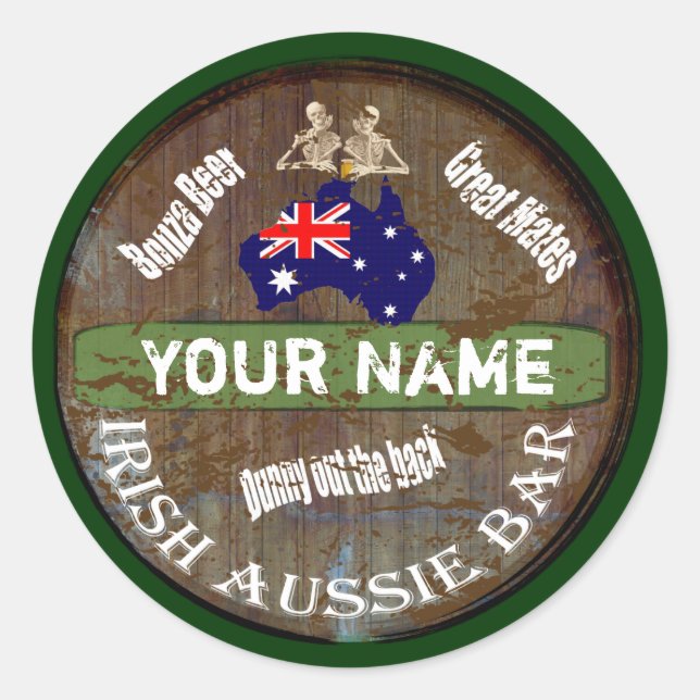Personalised Irish Australian  pub sign Classic Round Sticker (Front)