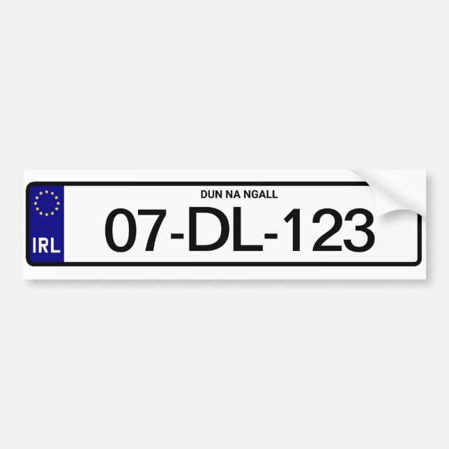 Personalised Irish Car Plate Ireland Bumper Sticker (Front)