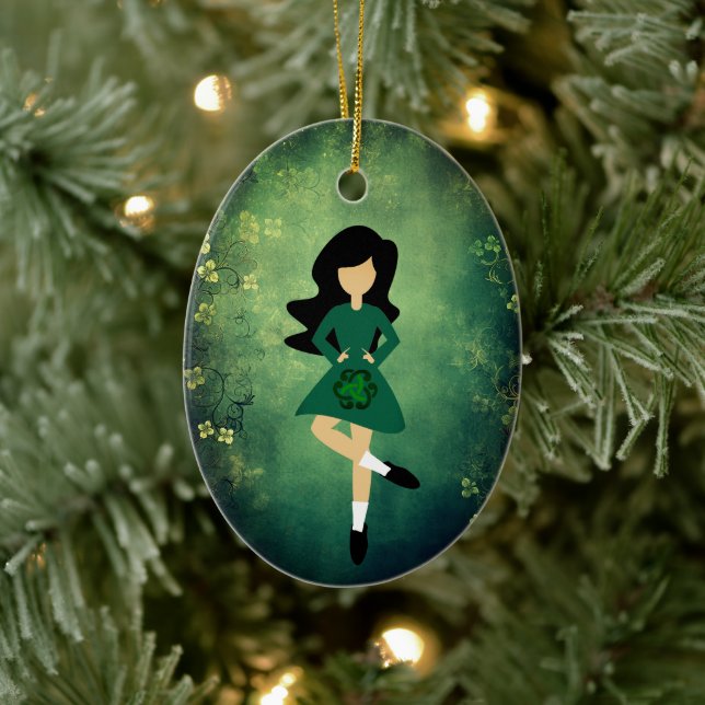 Personalised Irish Dance Black Hair Christmas Ceramic Ornament (Tree)