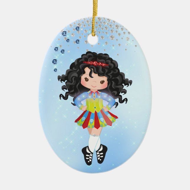 Personalised Irish Dance Black Hair Girl Christmas Ceramic Ornament (Front)
