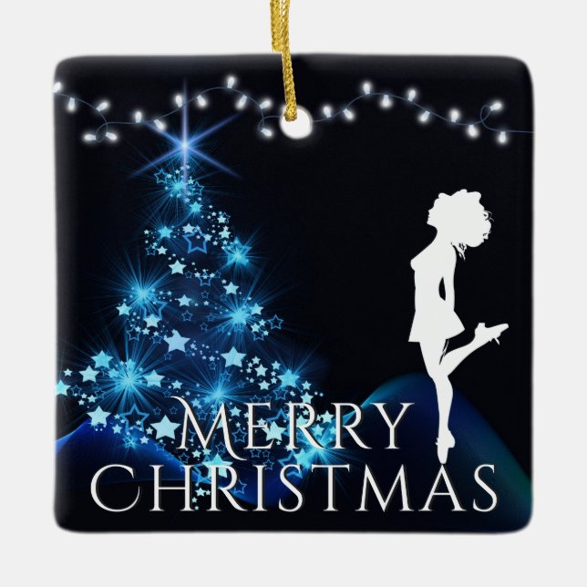 Personalised Irish Dance Blue Christmas Tree Ceramic Ornament (Front)