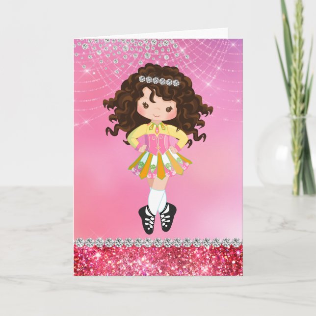 Personalised Irish Dance Brunette Girl Birthday Card (Front)