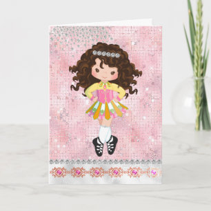 Personalised Irish Dance Brunette Girl Birthday Card