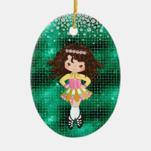 Personalised Irish Dance Brunette Girl Christmas Ceramic Ornament