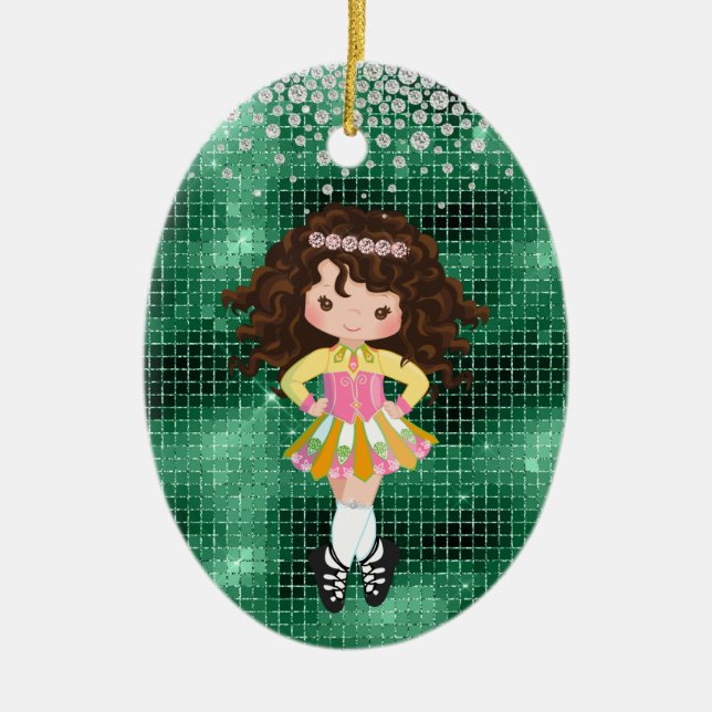 Personalised Irish Dance Brunette Girl Christmas Ceramic Ornament (Front)
