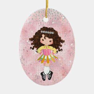 Personalised Irish Dance Brunette Girl Christmas Ceramic Ornament