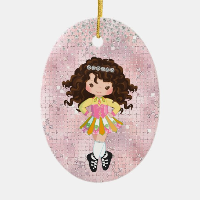 Personalised Irish Dance Brunette Girl Christmas Ceramic Ornament (Front)