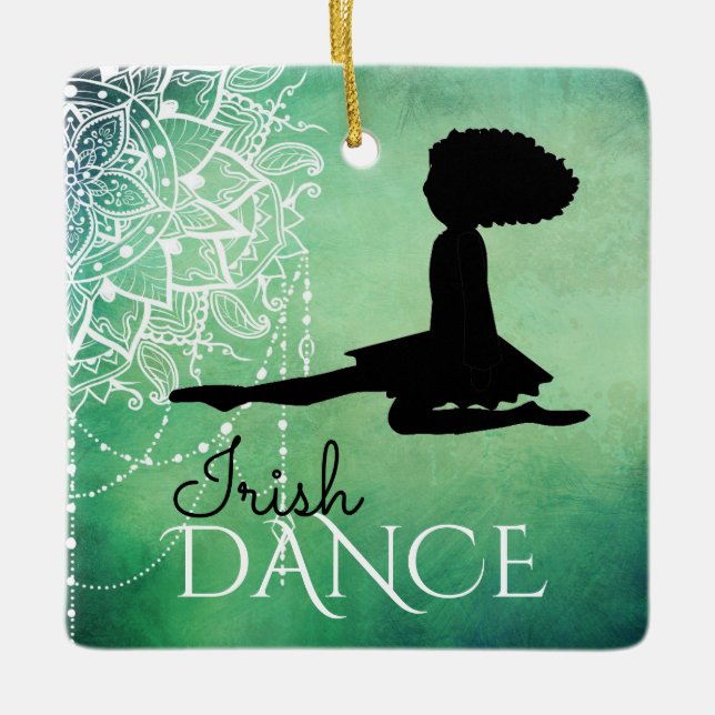 Personalised Irish Dance Green Mandala Christmas Ceramic Ornament (Front)