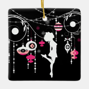 Personalised Irish Dance Pink Black Christmas Ceramic Ornament