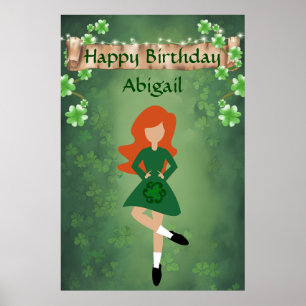 Personalised Irish Dance, Red Hair Happy Birthday Poster