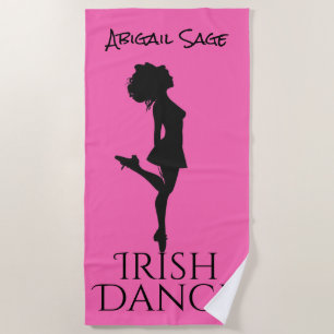 Personalised Irish Dancer Hard Shoe on Pink Dance Beach Towel