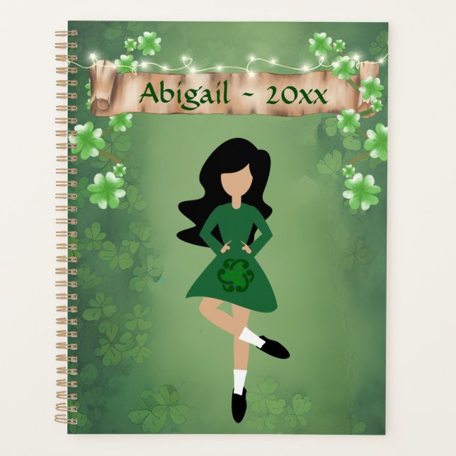 Personalised Irish Dancer with Black Hair Dance Planner (Front)