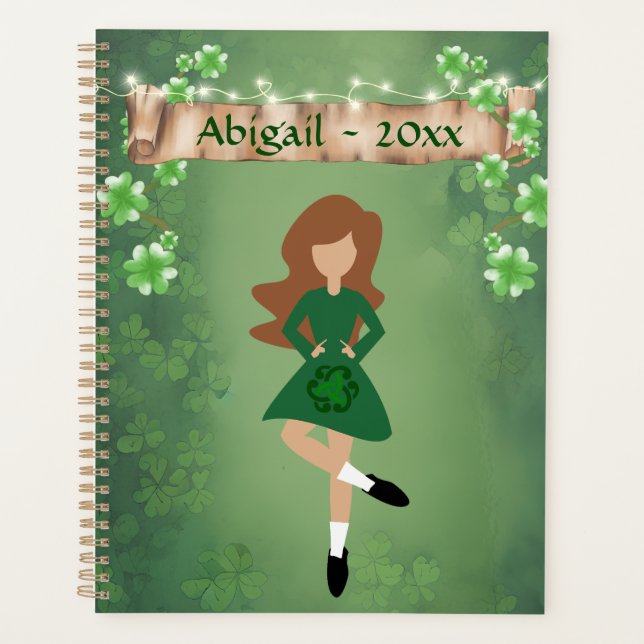 Personalised Irish Dancer with Brown Hair Dance Planner (Front)