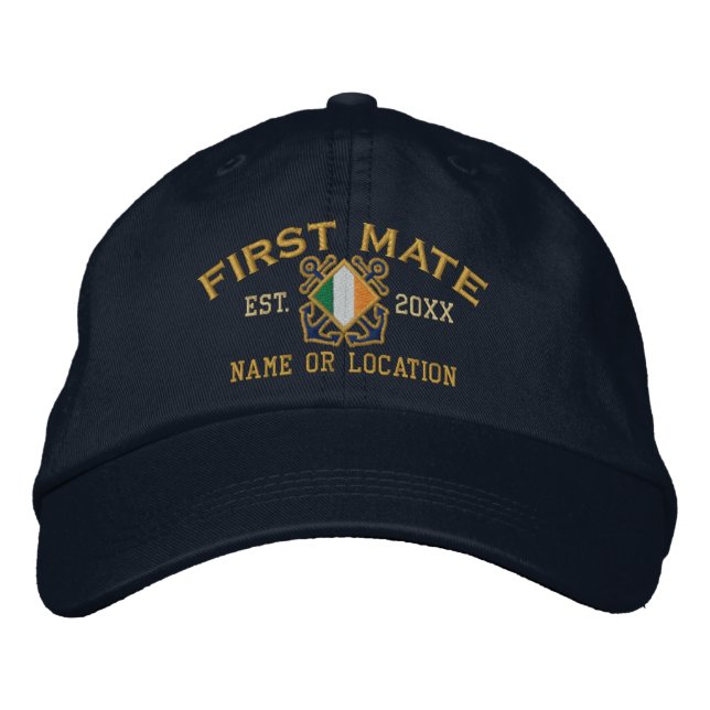 Personalised Irish First Mate Nautical Embroidery Embroidered Hat (Front)