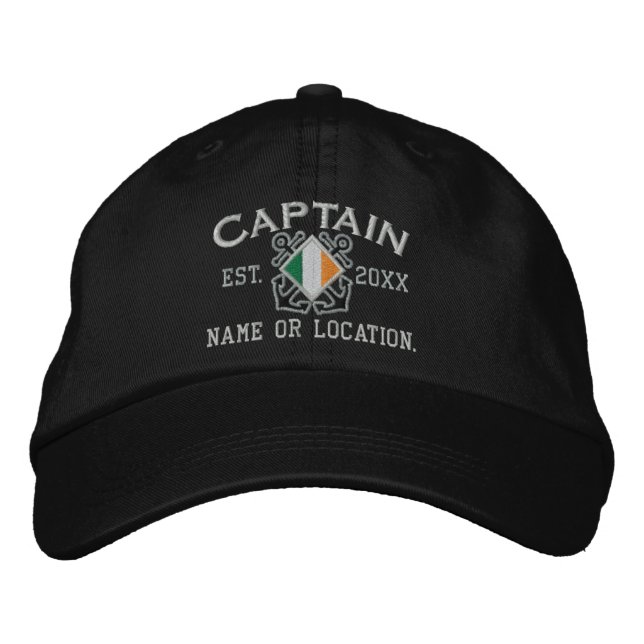 Personalised Irish Flag Anchors Captain Nautical Embroidered Hat (Front)