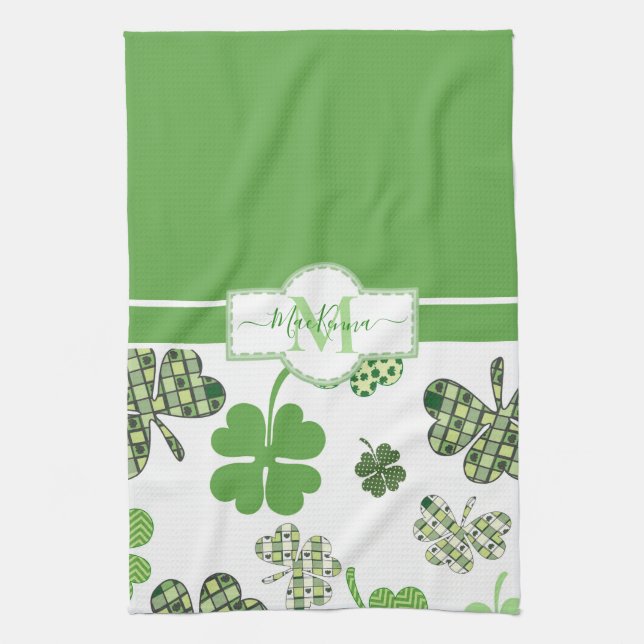 Personalised Irish Green Clover St Patricks Tea Towel (Vertical)
