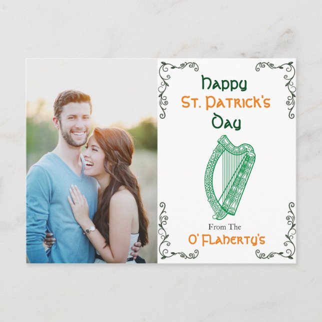 Personalised Irish Harp Postcard | St. Patrick Day (Front)