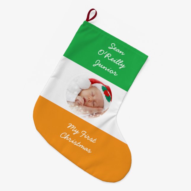 Personalised Irish Heritage Christmas Photo Large Christmas Stocking (Front (Hanging))