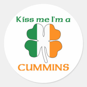 Personalised Irish Kiss Me I'm Cummins Classic Round Sticker