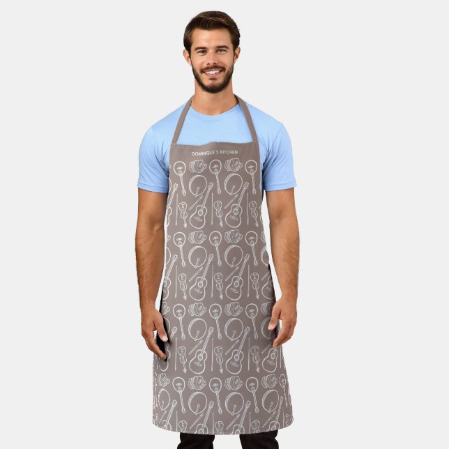 Personalised Irish Music Instrument Pattern Apron (Worn)