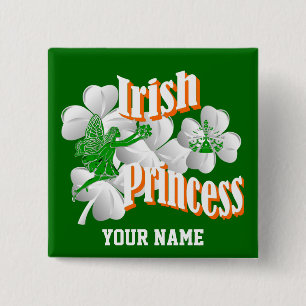 Personalised Irish princess with fairy 15 Cm Square Badge