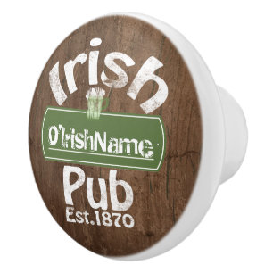 Personalised Irish Pub Old Keg Effect Sign Ceramic Knob