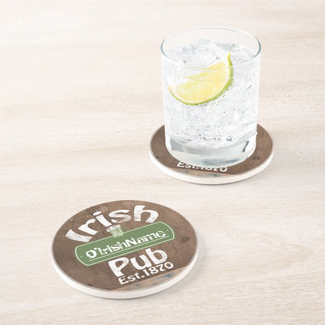 Personalised Irish Pub Old Keg Effect Sign Coaster (Side)