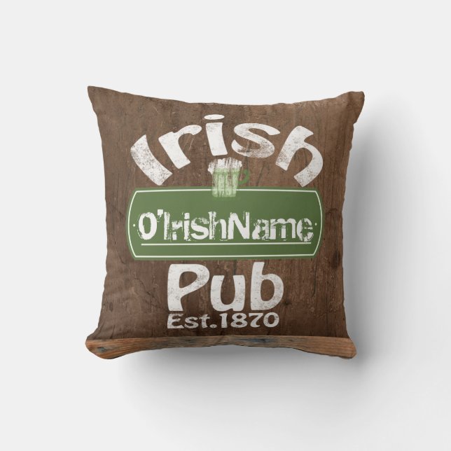 Personalised Irish Pub Old Keg Effect Sign Cushion (Front)