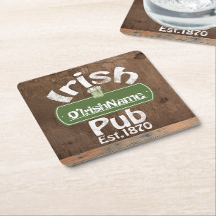 Personalised Irish Pub Old Keg Effect Sign Square Paper Coaster