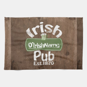 Personalised Irish Pub Old Keg Effect Sign Tea Towel