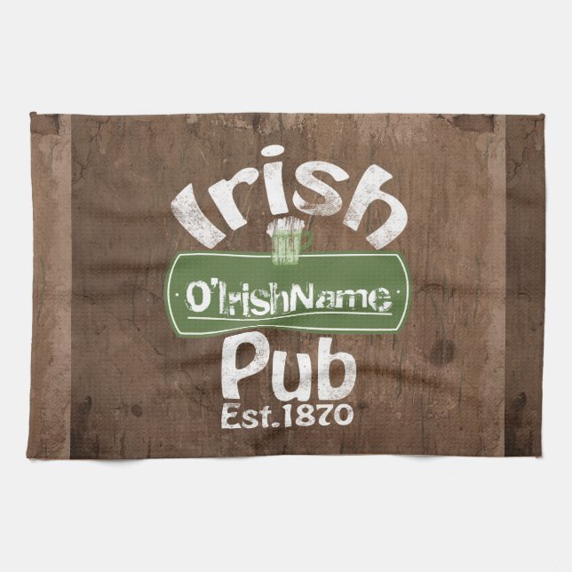 Personalised Irish Pub Old Keg Effect Sign Tea Towel (Horizontal)