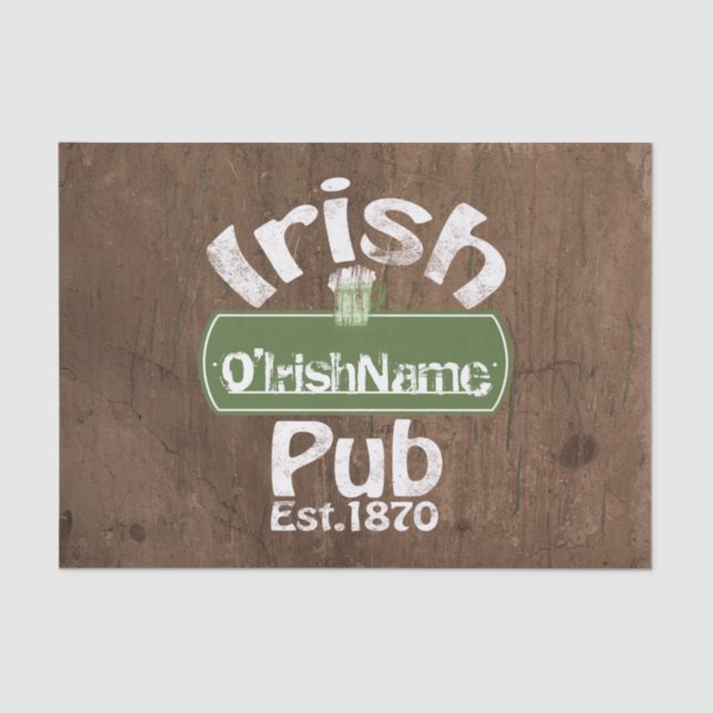 Personalised Irish Pub Old Keg Effect Sign Tissue Paper (Front)