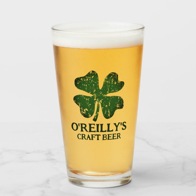 Personalised Irish pub pint beer glasses (Front Filled)