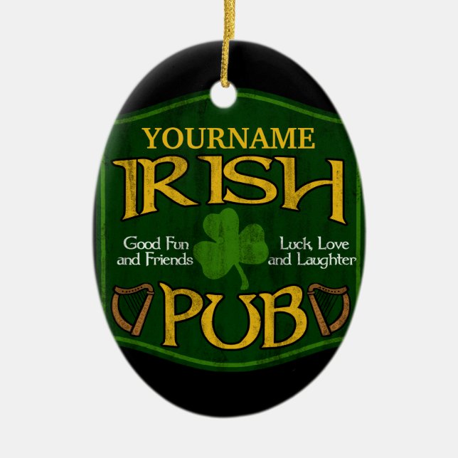 Personalised Irish Pub Sign Ceramic Tree Decoration (Front)