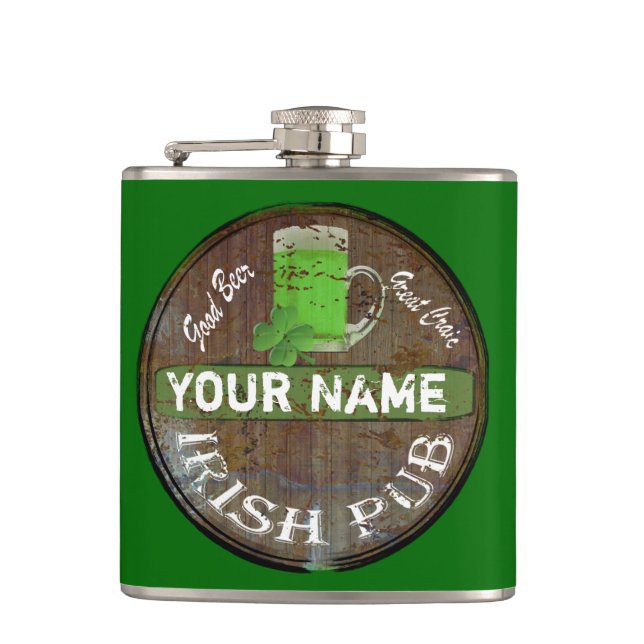 Personalised Irish Pub sign Hip Flask (Front)
