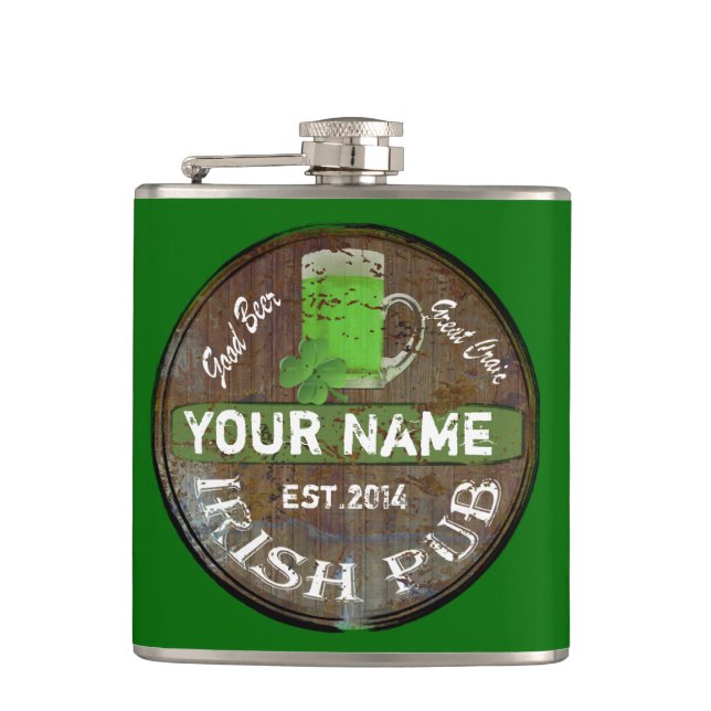 Personalised Irish Pub sign Hip Flask (Front)