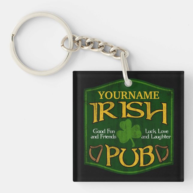Personalised Irish Pub Sign Key Ring (Front)