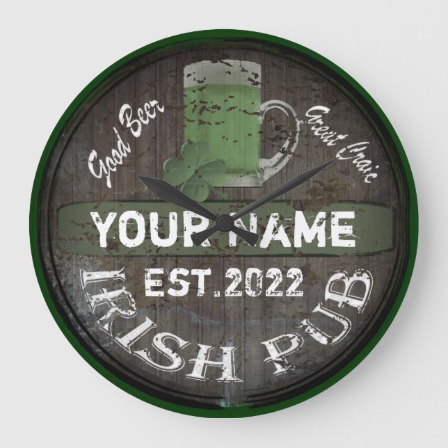 Personalised Irish pub sign Large Clock (Front)