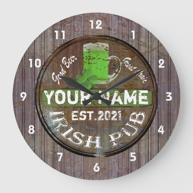 Personalised Irish pub sign Large Clock (Front)