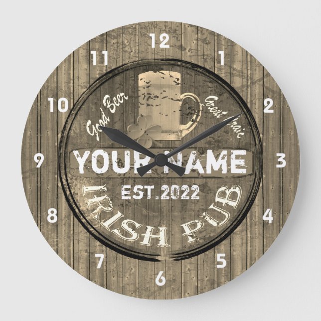 Personalised Irish pub sign  Large Clock (Front)