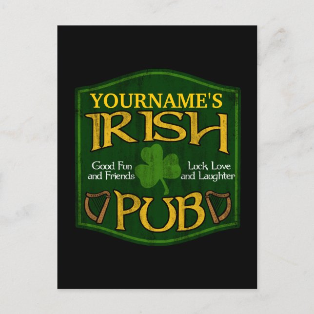 Personalised Irish Pub Sign Postcard (Front)