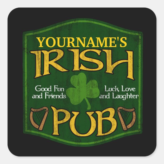 Personalised Irish Pub Sign Square Sticker (Front)