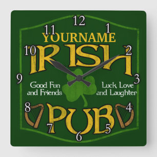 Personalised Irish Pub Sign Square Wall Clock