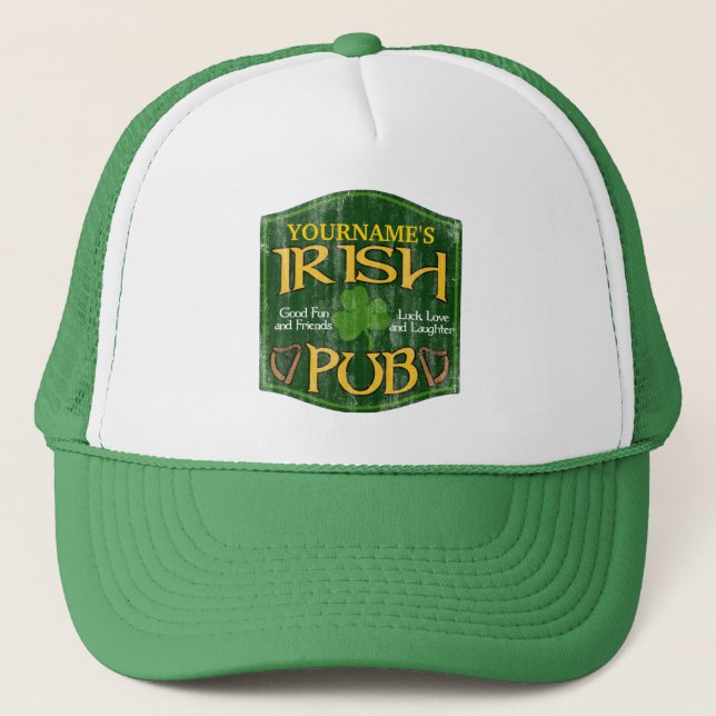 Personalised Irish Pub Sign Trucker Hat (Front)